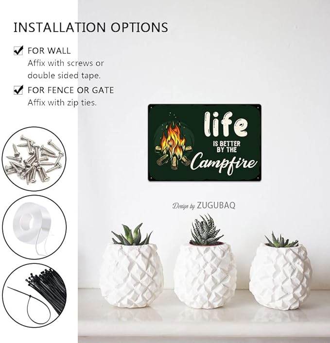 Vintage Metal Funny Camping Tin Sign-Life Is Better By The Campfire Outdoor Porch Patio Home Kitchen Garden Bar Poster Retro Decor Art 8X12 Inch Wall Decor