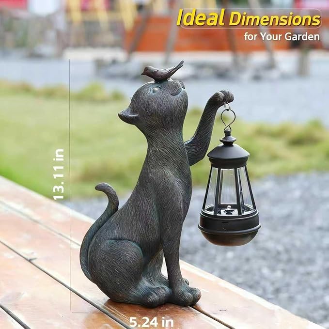 IVCOOLE Outdoor Cat Statues Solar Garden Decor : Cat Figurine with Bird Decor,Unique Garden Art for Porch Patio Balcony Yard Lawn Ornaments - Birthday Housewarming Gifts for Grandma Mom Women