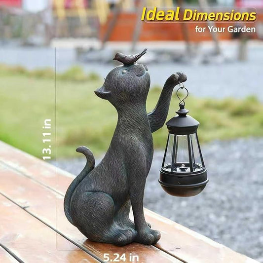 IVCOOLE Outdoor Cat Statues Solar Garden Decor : Cat Figurine with Bird Decor,Unique Garden Art for Porch Patio Balcony Yard Lawn Ornaments - Birthday Housewarming Gifts for Grandma Mom Women