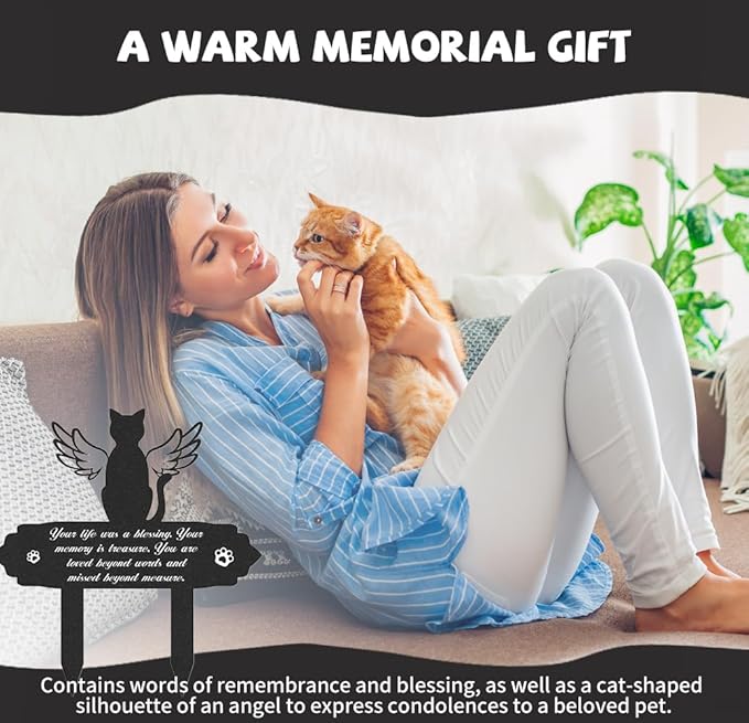 Grave Markers for Cemetery for Cat, Weatherproof Metal Pet Memorial Stake, Garden Cemetery Decoration, Waterproof Pets Grave Marker Memorial Plaques for Outdoors Yard Patio