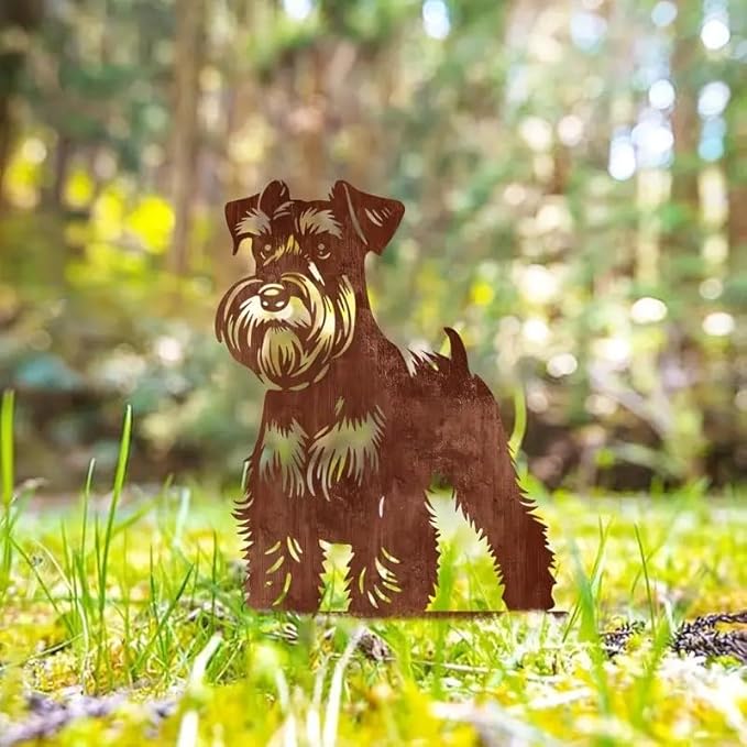 Resama Dog Metal Decorative Garden Stakes - Schnauzer Silhouette Decorative Garden Statues for Outdoor Decor, Unique Gifts for Dog, Lawn Ornaments for Yard and Patio(Rust Colour)
