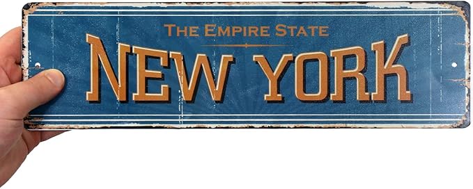 SmartSign 4 x 14 inch New York State Vintage Metal Sign “The Empire State”, 40 mil Rustproof Aluminum with Clear Overcoat, Retro Wall Décor, Multicolor, Made in USA