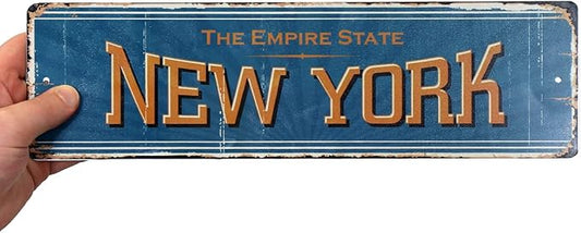 SmartSign 4 x 14 inch New York State Vintage Metal Sign “The Empire State”, 40 mil Rustproof Aluminum with Clear Overcoat, Retro Wall Décor, Multicolor, Made in USA