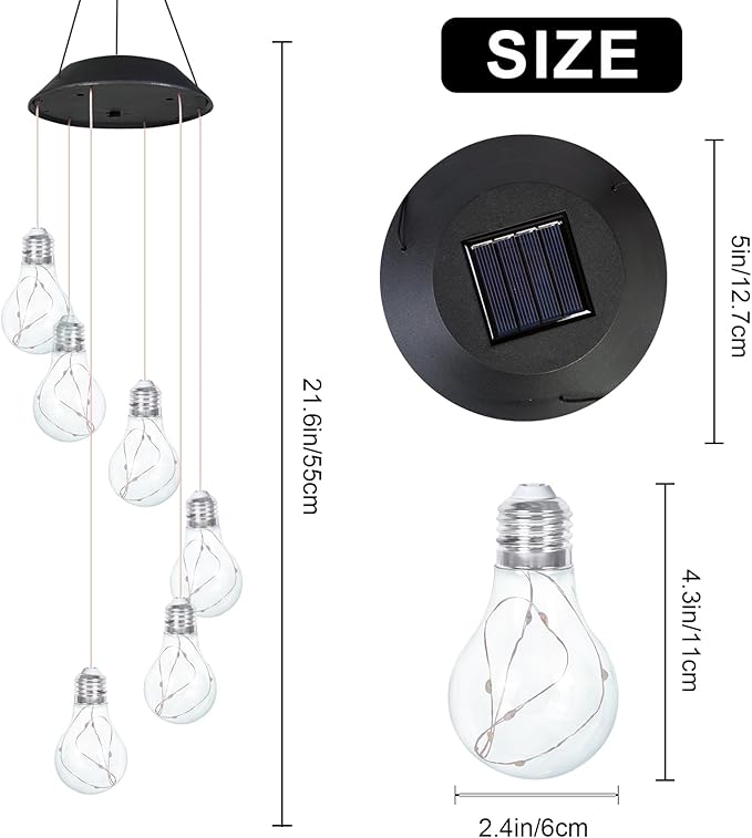 YHmall Colorful Solar Wind Chimes for Outside, Birthday Gardening Gifts for Women Mom, Hanging Solar Lights WindChimes Outdoors for Garden Housewarming Balcony Bedroom
