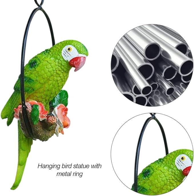 Hanging Parrot Garden Decor Resin Parrot Outdoor Decor Parrot on Perch Garden Sculpture Parrot Statue for Outdoor Garden Decorations Green Garden.