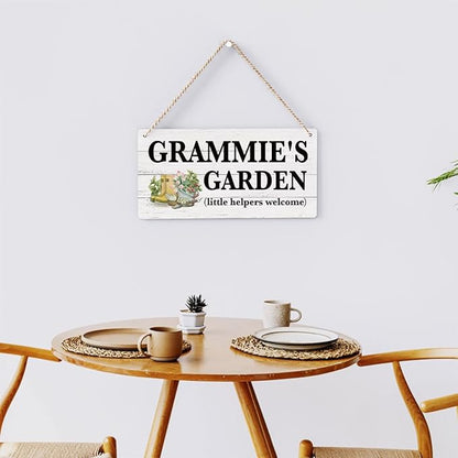 Grammie Gifts Outdoor Garden Wooden Sign Decor, Indoor Garden Decoration Hanging Signs 12x6 Inches, Outdoor Porch Yard Wall Art Decor Sign, Mother's Day Gifts Birthday Gift for Mom Grandma