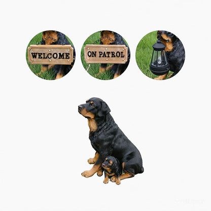Outdoor rottweiler Dog Statue with Interchangeable Welcome sign and Detachable Garden Dog Sculpture Décor Garden Statue Outdoor Dog statue Solar Lights Statue Outdoor Garden Decor Yard Decorations