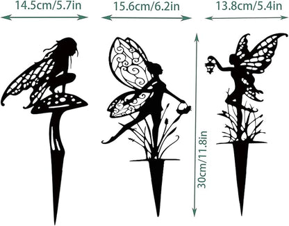 3-Piece Set Garden Fairy Metal Dancing Dandelion Flower Sculptures,Outdoor Decorative Stakes for Yard, Lawn, Flower Bed, Flower Pot (Style A)