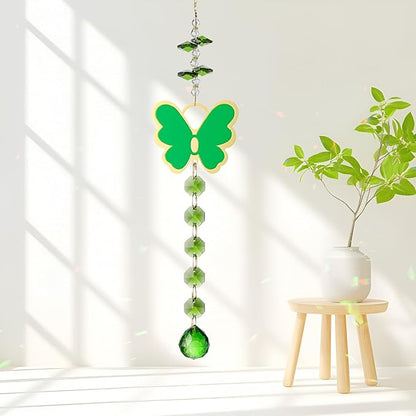 Crystal Sun Catcher Green Butterfly Suncatchers Green Crystal Ball Suncatcher for Windows Hanging Healing Crystals Pendant Gift for Women
