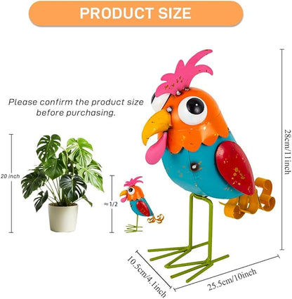 Metal Wacky Rooster Garden Statues, 11” Rooster Outdoor Decor Chicken Yard Art Sculptures Decoration for Home Outsiede Patio Lawn Backyard, Gift for Women Lovers Moms(Red & Blue)