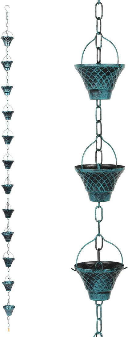 Gutter Chain, Rain Chain for Gutter, Downspout Decorative Metal Rain Catcher Diverter with Hook for Outside Windowsill Garden Patio Courtyard (Blue)