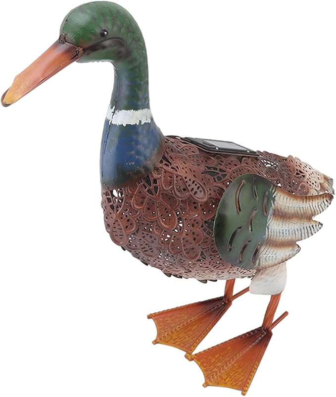 Duck Statue for Garden, Iron Water Proof Animal Decor with Auto Light, Cute Lawn & Patio Decoration for Outdoor (Multiple Colors)