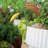 Set of 2 Funny Frog Statues Outdoor Flower Pot Hugger, Resin Hanging Frog Figurines Cute Climbing Animals Sculpture Plant Pot Decorations for Home Garden Patio Lawn Yard Ornaments (Holding Umbrella)