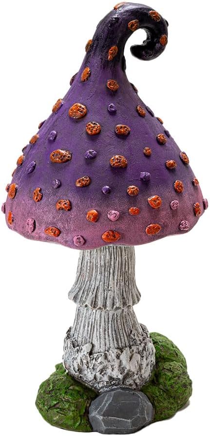 Pacific Giftware Whimsical Purple Garden Toadstool Mushroom Statue with Curled Cap and Orange Spots Resin Fantasy Decor for Outdoor Fairy Landscaping 17.71" Tall