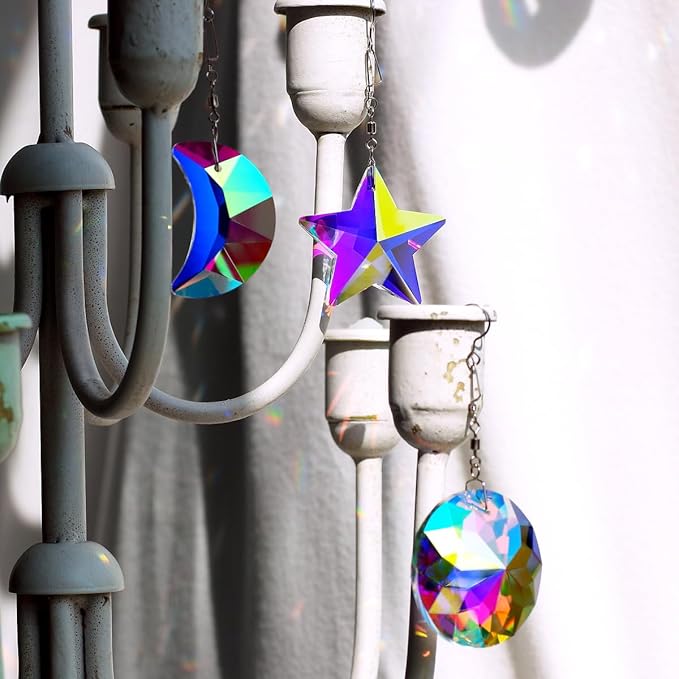 Crystal Prism Suncatcher for Window Home Decoration, 3pcs Hanging Ornament Pendant, 45mm Rainbow Maker AB