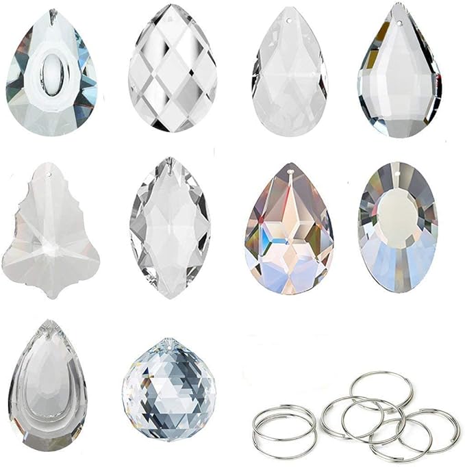 KANPURA Pack of 10 Clear Crystal Suncatcher Chandelier Lamp Lighting Drops Pendants,Hanging Glass Ball Prisms Window Home Christmas Tree Decor
