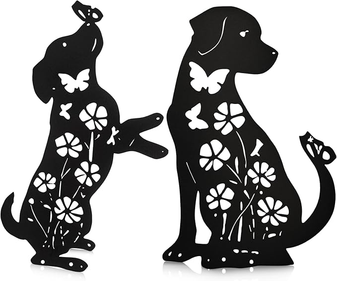 Metal Dogs Statues Garden Outside Black Puppy Decorative Garden Silhouette Stakes Steel Dog Yard Decor for Dog Lovers