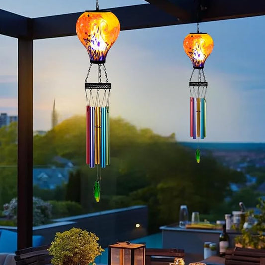 Starsoul Solar Wind Chimes for Outside, Colorful Speckle Hot Air Balloon Wind Chime with Flickering Flame, Outdoor Glass Windchimes for Garden Yard Decor, Gift for Mother's Day
