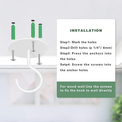 Ceiling Hooks for Hanging Plants, Metal Plant Hooks Wall Mount Hangers for Hanging Plants, Bird Feeders, Wind Chimes, Lanterns, Planters - Outdoor Decoration Hooks (3 Pack) (White)