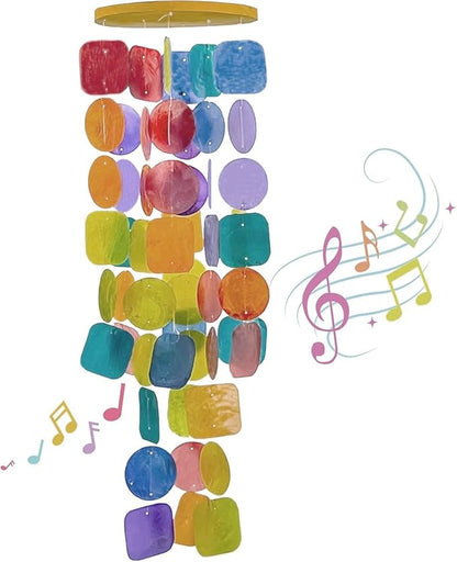 Bellaa Wind Chimes Outdoor, Garden Decorations, Musical, Indoor/Outside Windchimes, Beach, Ocean, Breeze, Gifts for Mom, Gift for All Occasions, Capiz Sea Glass Shells Wood Retro Rainbow