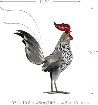 Metal Rooster Garden Statue, Rooster Sculpture Decor, Iron Chicken Carved Sculpture Lawn Ornament, for Patio, Backyard, Kitchen, Home Decoration