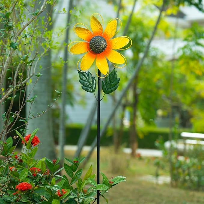 DREAMSOUL 13 Inch Dia Wind Spinner Outdoor, Sunflower Wind Spinner Metal Kinetic Spinner for Garden Yard Art Decor (57 * 13 Inches)