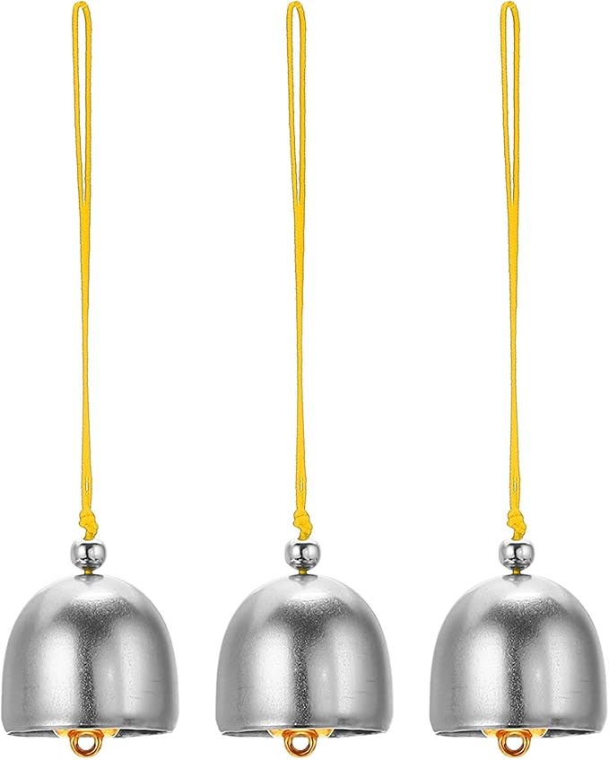 PATIKIL 3 Pcs Wind Chime, Hanging Bells Temple Bells Retro Outdoor Hanging Metal Chinese Wind Chime Round for Outside Garden Camping, Silver Yellow