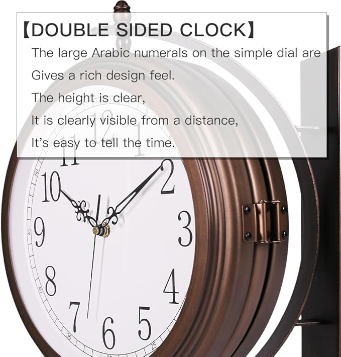 BESTIME 66264A 16-Inch Double Sided Metal Wall Clock with Antique Red Copper.Sturdy Frame,Easy Read,Garden,Home Décor,Indoor,Outdoor,Farmhouse,Yard,Station,Office,Photography Props.