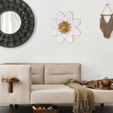 hogardeck Metal Flower Wall Decor, 16" White Gold Floral Metal Wall Art for Indoor Outdoor, Boho Farmhouse Modern Wall Decor for Bathroom, Living Room, Kitchen, Bedroom, Porch, Garden, Yard