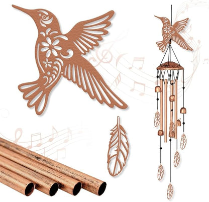 ORIGACH Hummingbirds and Feather Wind Chimes Metal Wind Chimes for Outside Gifts for Women Mom Grandma Deep Tone Suitable for Outdoor, Indoor, Balcony, Garden, Courtyard, Porch, 30-Inch Long