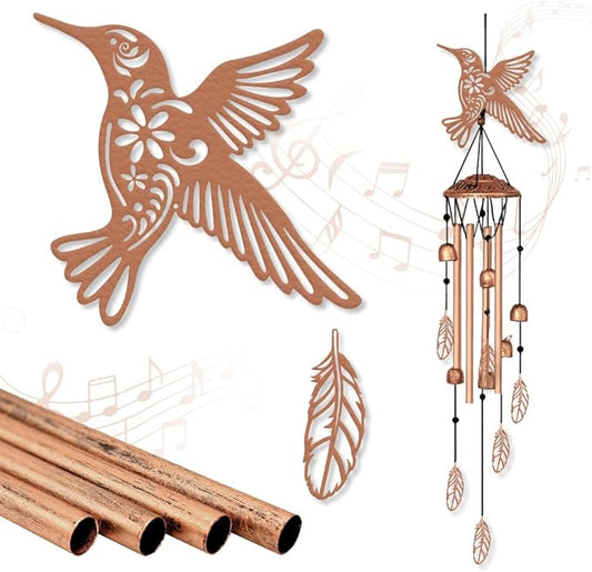 ORIGACH Hummingbirds and Feather Wind Chimes Metal Wind Chimes for Outside Gifts for Women Mom Grandma Deep Tone Suitable for Outdoor, Indoor, Balcony, Garden, Courtyard, Porch, 30-Inch Long