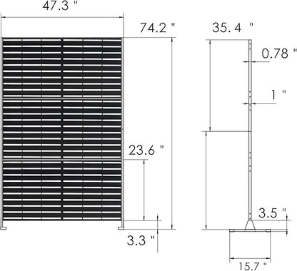 Kozyard Metal Privacy Screen 74" H x 47.2" W Decorative Outdoor Divider with Stand Panels Freestanding Screen Set for Deck Patio Balcony Garden Outdoor&Indoor (White/Horizontal Slat)