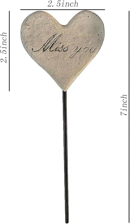 Miss You Heart Memorial Grave Markers, Cemetery Decorations for Grave, Memorial Remembrance Stake,Grave Site Outdoor Stake Decorations for Cemetery Heart Shaped Garden Stake