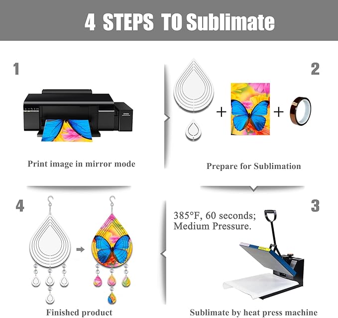 4Pack 8inch Sublimation Wind Spinner Blanks 3D Aluminum Metal Wind Sculpture Kinetic Spinners for Yard and Garden Indoor Art Ornaments Hanging Decoration (Waterdrop Pendant)