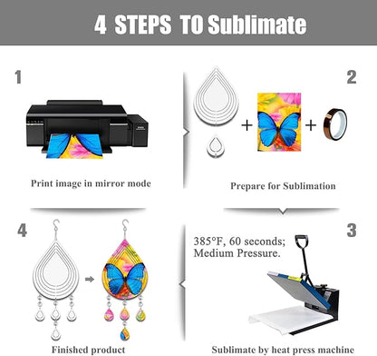 4Pack 8inch Sublimation Wind Spinner Blanks 3D Aluminum Metal Wind Sculpture Kinetic Spinners for Yard and Garden Indoor Art Ornaments Hanging Decoration (Waterdrop Pendant)