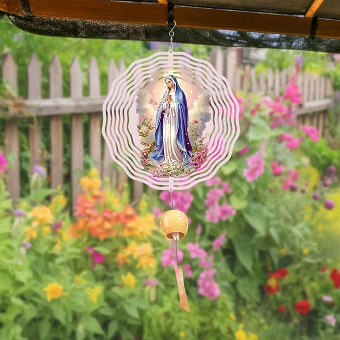 Virgin Mary Prayer Wind Spinner, Metal Wind Spinners Outdoor Indoor,Virgin Mary Hanging Garden Decor for Outside, Stainless Wind Spinners for Yard and Garden 10 inch 3D (25.76X25 CM)