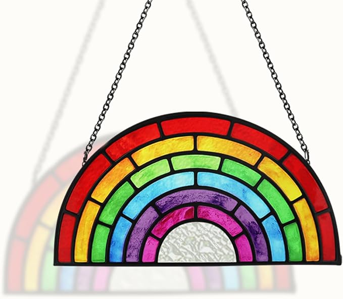 Stained Glass Window Hanging, Rainbow Suncatcher Valentines Day Gifts for Friend Women and Men, Rainbow Glass Hanging Ornaments, Ideal Gifts