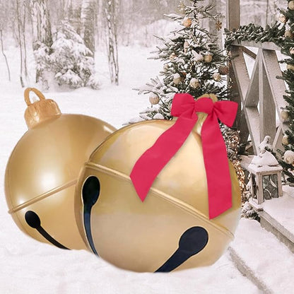 BALRAJ 2PCS Inflatable Christmas Ball 23.6IN Giant Jingle Bell Inflatable Ball Fun Christmas Inflatable Yard Decor Xmas Balloon Pendant Outdoor Ornament for Garden Yard Patio Christmas Holiday Decor