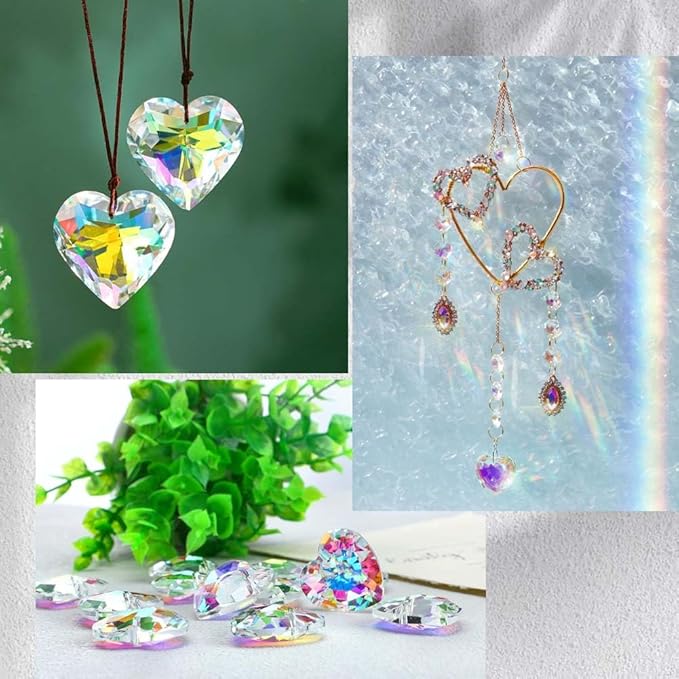 1 Box 12Pcs 1.06 Inch Crystal Heart Prism Suncatcher Glass Heart Ornament Small Clear AB Lamp Prisms Charms Bulk Rainbow Maker Suncatchers for Windows Room Garden Wedding Decoration Pendant