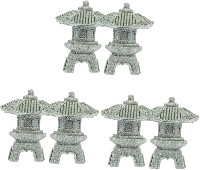 Yardwe 6pcs Stone Pagoda Statue for Garden Decor Micro Landscape Ornament Home Decoration