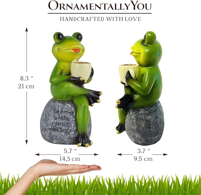 OrnamentallyYou Spring & Summer-Themed Garden Statues – Adorable Outdoor Decor for Lawn, Patio & Porch (Coffee Drinking Frog Garden Statue with Funny Quote)