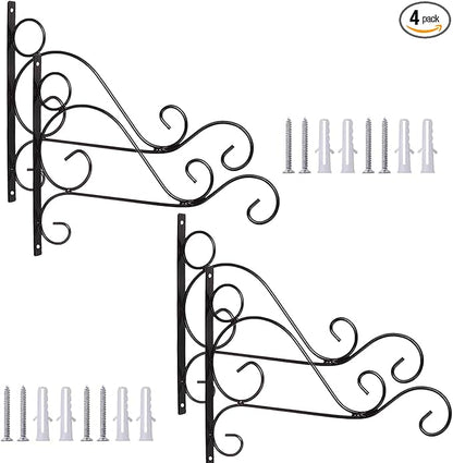 Orgrimmar Hanging Plant Bracket 4 Packs Metal Wall Plant Hangers with Iron Screws Decorative Hook for Bird Feeders, Lanterns, Wind Chimes, Planters, Flower Pot, Outdoor Indoor Decor