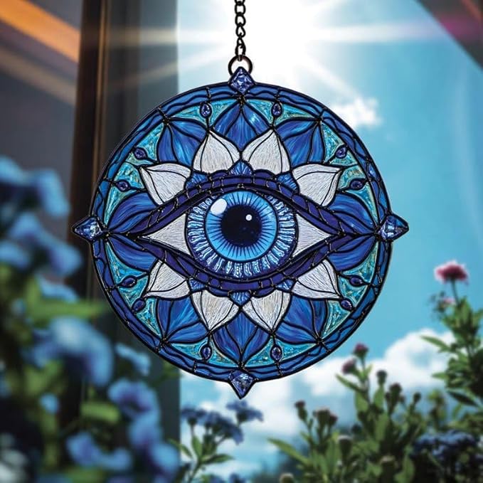 Mandala Evil Eye Acrylic Suncatcher, Boho Suncatchers for Window Hanging Ornament, Stained Glass Effect Indoor Outdoor Garden Decor for Hippie Lover, Gifts for Mother's Day, Mom, Grandma, Wife, Women