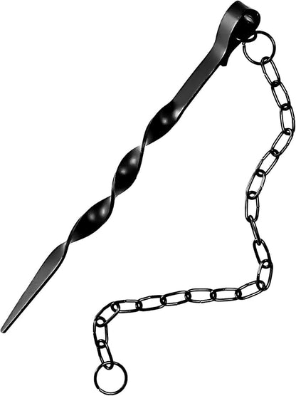 [Upgraded] 3mm Thick, 13 inches Black Powder-Coated Rain Chain Anchoring Stake Including 17 inches Long-Chain, Non-Rust Plating Spiral Anchoring Spike for Rain Chains, Heavy Duty, Reusable
