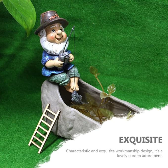 Yardwe 1pc Fishing Dwarf Resin Statue Decor Ornament for Landscape Outdoor Sculpture for Lawn Decoration Unique for Home and Garden