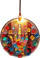Middle Finger Suncatcher Color Stained Glass Window Hanging, Handmade Acrylic Funny Light Sun Catcher Indoor Outdoor Wall Hanger Ornament, Hand-Painted Glass Panel Decor for Home Office (B)