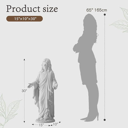 30-Inch Jesus Statue Outdoor & Indoor,All-Weather Large Garden Statue with Open Arms, Weighted Base – Religious Garden Decor for Patio, Lawn, Church