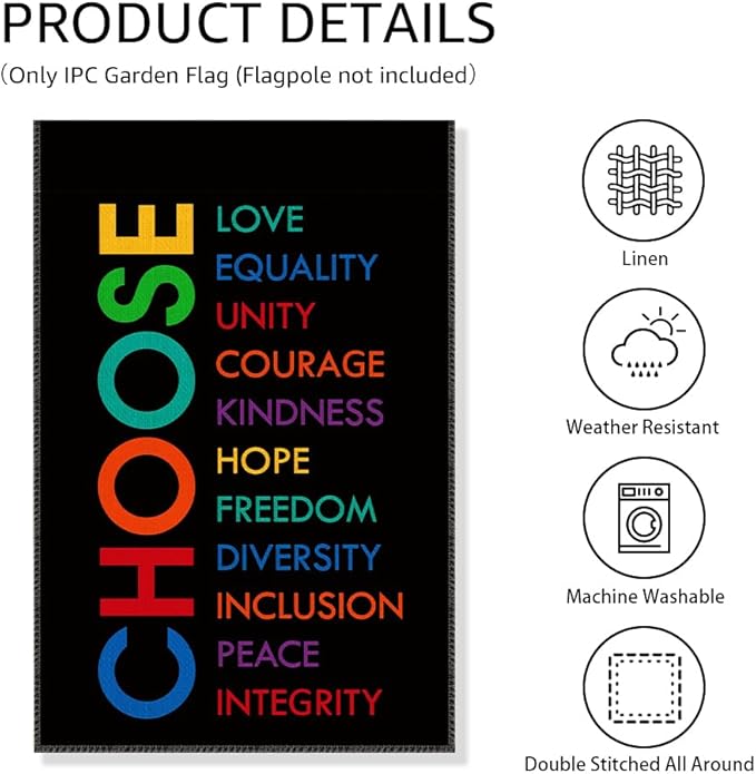 Choose Love Equality Garden Flag, Funny Social Justice Yard Flag for Outside, Kindness Feminist Lawn Garden Flag, Equal Rights DEI Supporter Community Liberal Peace Garden Banner