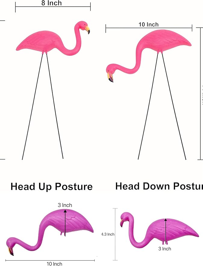 GiftExpress 12 Pack Pink Flamingos Yard Decorations - Small 14" Tall Plastic Flamingo Statue w/Metal Stakes - Lawn Ornaments & Garden Decor for Outdoor Parties