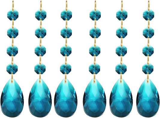 PATIKIL Teardrop Crystal Chandelier Pendants Beads, 6 Pack 120mm Length 38mm Chandelier Prisms Parts Ornaments Hanging Beads for DIY Arts Crafts Decoration, Sky Blue